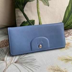 Longchamp Le Pliage Cuir Continental Wallet in Cornflower Blue, NWOT
